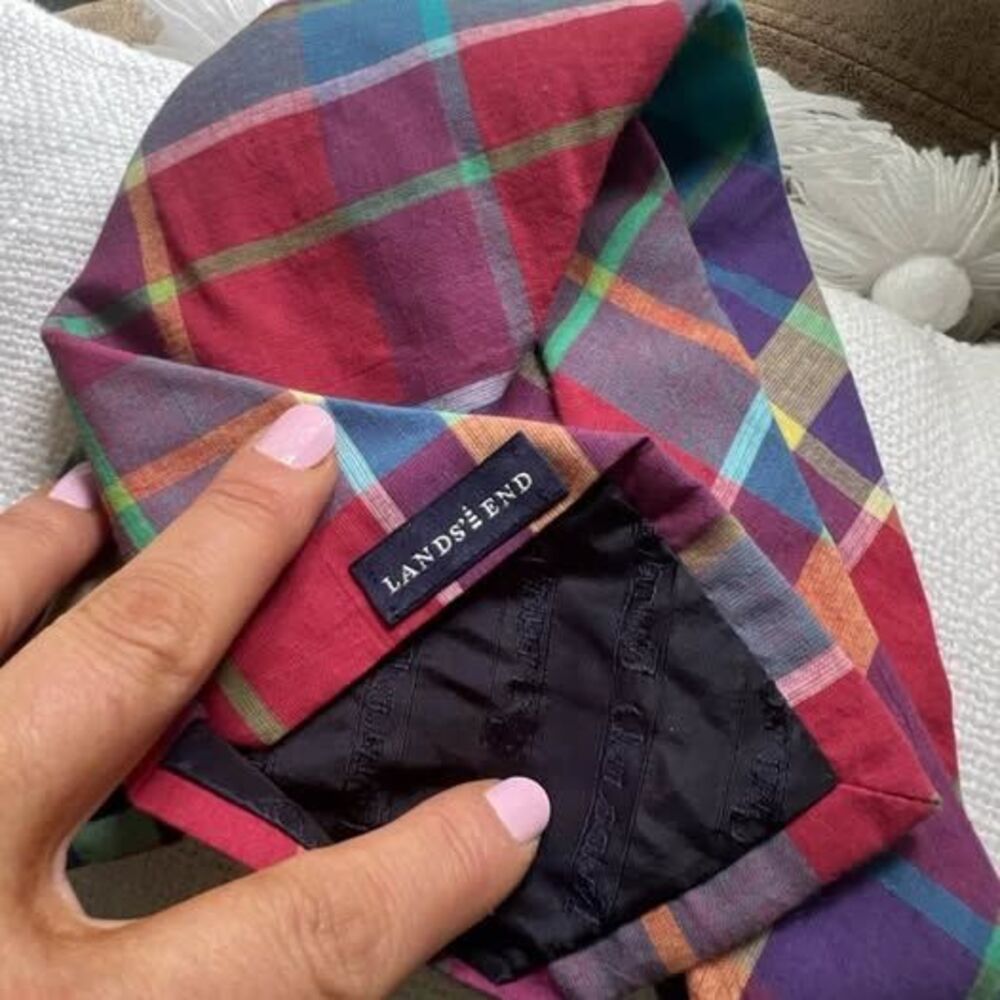 Lands' End Men's Cotton Tie Multicolor Madras Plaid